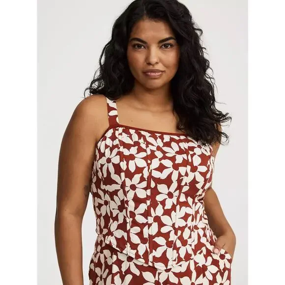 Torrid Corset & Wide Leg Pant Set NWT Size 0 L 12 Amy Floral Roasted Russet Boho - Picture 4 of 12